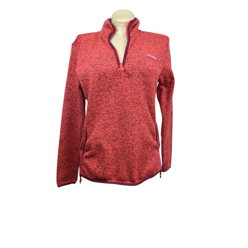 Women's L Simply‎ Southern 1/4 Zip Orange Marl Fleece Pullover Pockets Preowned